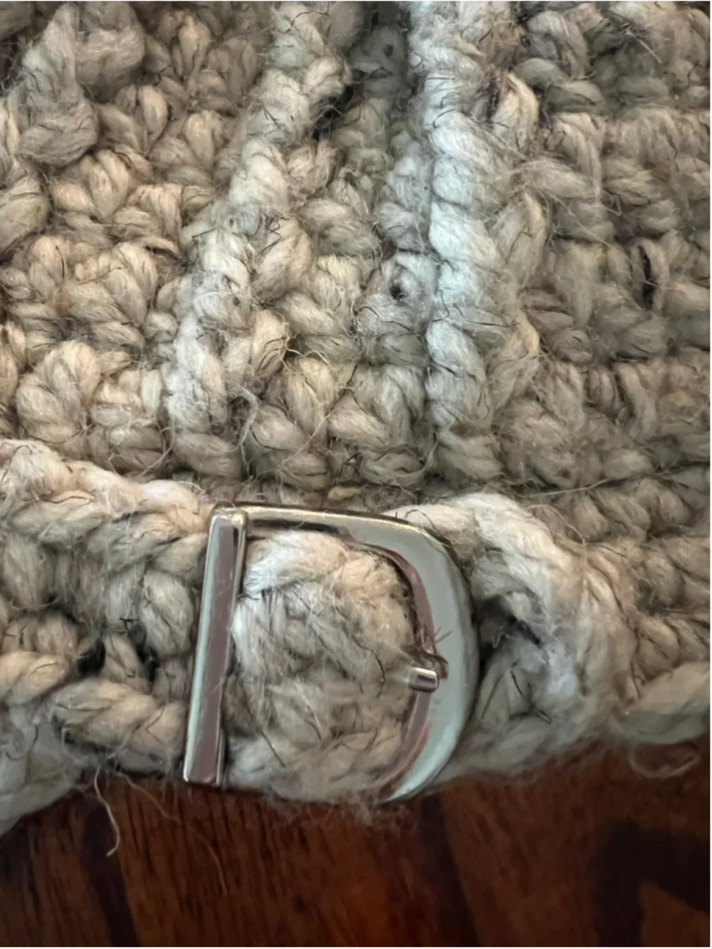 Y2K Chunky Crochet Cloche Beanie Buckle Hat Oatmeal Boho Indie Sleaze 2000s